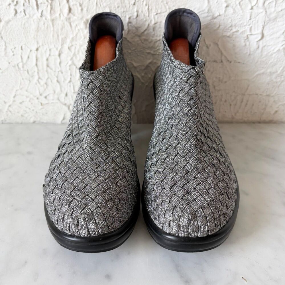 Corkys Woven Stretch Heeled Booties Women's HOT 7 Metallic Grey Slip On - Picture 3 of 8